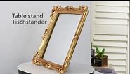 Vintage 11 x 9.5 inch Decorative Mirror, Wall Mounted & Tabletop Makeup Mirror ，Square Antique Gold