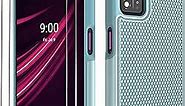 NTZW T-Mobile Revvl V+ 5G Case: Heavy Duty Shockproof Protective Phone Case [2 Tempered Glass Screen Protector] Anti-Slip Textured Hard Cover + Soft Silicone Rubber Bumper, Military Armor Case - Teal