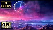 Pink And Purple Moon In space Galaxy Wallpaper Screensaver Background With Relaxing Music 4K 8 HOURS
