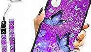 ZIYE Designed for iPhone XR Case Purple Butterfly Hard Lanyard Case with Phone Ring Holder,Full Body Protection Shockproof Drop Protection Soft TPU Bumper Cover Protective Phone Case