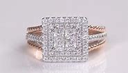 Rose Gold Princess Cut White Sapphire 925 Sterling Silver Halo Engagement Ring