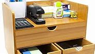 Sorbus Bamboo Desk Organizer - 3-Tier 100% Bamboo Desktop Organizers – Mini Bamboo Desk Drawer Tabletop Storage Box Countertop Organization 3 Drawers & Shelf - Office, Makeup Vanity, Fully Assembled