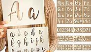 Boutique Calligraphy Stencil Template Kit - 45 Reusable Pieces Includes Lettering Upper and Lowercase both Large Small, Numbers, Punctuation, Laurels Flowers For Arts Crafts Painting Wood