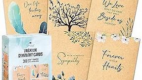 T MARIE 30 Sympathy Cards Assortment Box with Envelopes - 4x6” Kraft Style Bulk Condolence Cards - Assorted Sympathy Cards With Heartfelt Messages Inside for Funeral