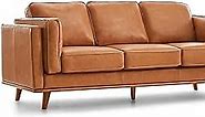 Valencia Artisan Full Leather Sofa 88” | Pure Full Italian Nappa Leather, Solid Wood Accent, Ultimate Comfort, Cognac Tan | Pet Friendly Couch.