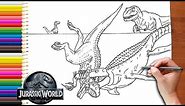 T-Rex & Blue & Mosasaurus vs Indominus Rex Drawing | Jurassic World | Fan art