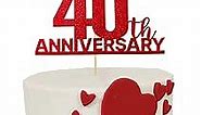 Happy 40th Anniversary Cake Topper, 40th Wedding Anniversary Cake Topper, Wedding Anniversary Party Decoration (Red Glitter)