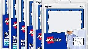 Avery Customizable Name Tags, 2-1/3" x 3-3/8", White with Blue Border, 6 Packs of 100, 600 Removable Name Badges Total (44144)