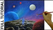 Acrylic Surreal Landscape Painting Tutorial / Astronaut in Space / JMLisondra