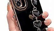for Samsung Galaxy A54 5g 6.6" Phone Case with Cute Love Heart Bracelet Strap Luxury Plating Cute Side Hearts Cover with Hand Chain for Women Camera Protection Soft Shockproof Bumper (Black)