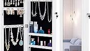 HOUAGI Mirror with Jewelry Storage,Over the Door Jewelry Armoire Organizer, Lockable Hanging/Wall Mount Jewelry Cabinet with Full Length Mirror