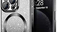 Hython for iPhone 15 Pro Max Case Clear Magnetic Glitter Phone Cases [Compatible with MagSafe] Full Camera Lens Protector Slim Gradient Sparkle Luxury Plating Shockproof Protective Cover, Square/Black