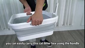 Large Cat Litter Box for Kittens to Senior Cat, Elderly and Fat Cat,Elderly cat Mobility Issues,Foldable Travel Litter Box with Scoop (Grey)