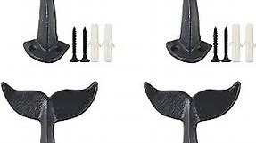 4PCS Cast Iron Whale Tail Wall Hooks with Mounting Screws,Black