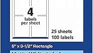 Avery Matte White Rectangle Labels with Sure Feed, 5" x 3.5", 100 Matte White Printable Labels