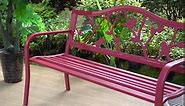 Sophia & William Outdoor Patio Metal Park Bench Red, Steel Frame Bench with Backrest and Armrests for Porch, Patio, Garden, Lawn, Balcony, Backyard and Indoor, 50.4”Wx23.5”D x35.0”H