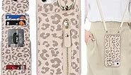iPhone 7 8 SE (2020) Case with Card Holder for Women, iPhone 7 8 SE (2020) Phone Case Wallet with Strap Credit Card Slots Crossbody with Kickstand Zipper Case - Rice Leopard