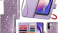 Varikke for Samsung Galaxy A54 5G Wallet Case, Detachable Magnetic for Samsung A54 5G Case with Card Holder Kickstand Wrist Strap Glitter PU Leather Flip Phone Case Women for Samsung A54, Light Purple
