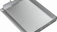 Skyflame Universal Stainless Steel Griddle Flat Top Plate with Even Heating Bracing for BBQ Charcoal/Gas Grills, Camping, Tailgating, and Parties 17" x 13"