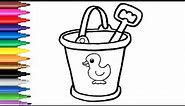 How to Draw Bucket and Shovel 😍🌈 Easy Drawing and Coloring for Kids & Toddlers