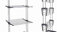 Airer Clothes Drying Rack - 4 Tiers Foldable Clothes Hanger with Adjustable Height and Large Stainless Steel Garment Laundry Racks for Indoor and Outdoor Use