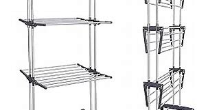 Airer Clothes Drying Rack - 4 Tiers Foldable Clothes Hanger with Adjustable Height and Large Stainless Steel Garment Laundry Racks for Indoor and Outdoor Use