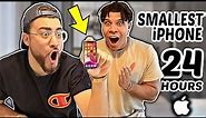 We Used The World's SMALLEST iPhone 11 For 24 Hours !! (Ft. Wolfie)