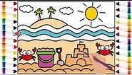 How to Draw a Beach for Children 💙| Beach Coloring Pages for Kids And Toddlers #HTD69