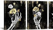 WELMECO Skull Wall Decor Gothic Room Decor Pictures Skull Art Painting Halloween Decoration 12"x16"x3 Pieces (Gold)