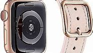 MNBVCXZ Compatible with Apple Watch Band 38mm 40mm 41mm 42mm 44mm 45mm 49mm Women Men Girls Boys Genuine Leather Replacement Strap for iWatch Series 9 8 7 6 5 4 3 2 1 Ultra SE (Pink Sand/Rose gold)