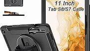 Case for Samsung Tab S7/S8 11 Inch 2022: Military Grade Shockproof Protective TPU Cover for Galaxy Tablet S7 5G 11 Inch 2020 W/Stand - Handle - Shoulder Strap - S-Pen Holder - Black