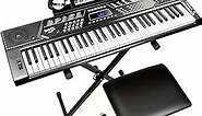 RockJam 61 Key Keyboard Piano Stand With Pitch Bend Kit, Piano Bench, Headphones, Simply Piano App & Keynote Stickers