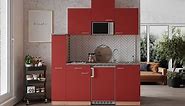 Goedkope keuken 180  cm - complete kleine keuken met apparatuur Gerda - Beuken/Rood -... | bol
