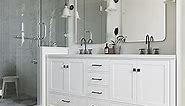 ARIEL Cambridge White Double Sink Bathroom Vanity 73" with 1.5" Edge Pure White Quartz Countertop & Splash, Rectangle Sink, 4 Soft Closing Door, 6 Full Extension Dovetail Drawers, Matte Black
