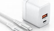 35W USB C Fast Charger Block, Compact GaN 2 Port USB-C Power Adapter, Foldable Wall Plug Fast Charging Compatible with iPhone 15/14/13/12 Series, All Smartphones (6.6ft Cable Included）