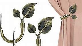 HIKMLK Leaf Shaped Curtain Holdbacks 2pcs, Handmade Metal Curtain Side Holders for Wall, Antique Bronze Brass Curtain Tieback Hook Pull Backs for Drapes Window Home Decoration