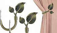 Leaf Shaped Curtain Holdbacks 2pcs, Handmade Metal Curtain Side Holders for Wall, Antique Bronze Brass Curtain Tieback Hook Pull Backs for Drapes Window Home Decoration