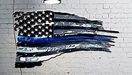 24" or 36" Tattered Thin Blue Line American Flag Metal Wall Art | 14 gauge cold rolled steel | Made in the USA