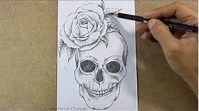 Drawing Skull and Rose Tattoo Design step by step | Hihi Pencil