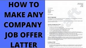 How To make own company job offer letter| How to make job offer letter online
