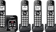 Panasonic Expandable Cordless Phone System with Link2Cell Bluetooth, Voice Assistant, Answering Machine and Call Blocking - 4 Cordless Handsets - KX-TGD664M (Metallic Black)