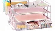 Spacrea Pink Desk Organizers and Accessories, File Organizer with 2 Pen Holders,Paper Organizer for Desk Organizers and Storage, Office Desk Accessories & Workspace Organizers