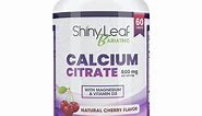 Shiny Leaf Bariatric Calcium Citrate 600 mg Supplement for Bariatric Surgery Patients, 60 Ct Chewable Tablets with Magnesium, Vitamin D3, Natural Cherry Flavor, Vegetarian (1 Month)