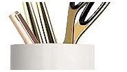 Gold pencil cup Sturdy metal frame with white ceramic pen holder For desks and kitchen appliance holders(1set 4.6-3.14'')