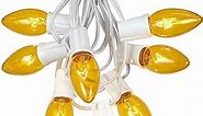 Novelty Lights Yellow Hanging Incandescent Christmas String Lights - Retro Traditional C9 Indoor/Outdoor Light Set w/ 25 Mini Bulbs for Roof Lines, Patios (White Wire, 25' Long)