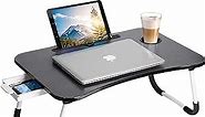 Lap Desk: Laptop Bed Desk Lap Tray Table Large Portable Foldable Computer bedtray, Laptop Lap Desk Stand with Cup Holder/Phone Holder/Storage Drawer for Working Writing Reading Eating Lapdesk, Black