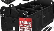 TRUNKCRATEPRO Trunk Organizer For Car, Suv, Truck | Premium Adjustable Multi Compartments Collapsible Car Trunk Organizer With Securing Straps & Non-Slip Bottom (Large Size, Black)