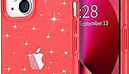 Hython Case for iPhone 13 Case Glitter, Cute Sparkly Clear Glitter Shiny Bling Sparkle Cover, Anti-Scratch Soft TPU Thin Slim Fit Shockproof Protective Phone Cases for Women Girls, Red Glitter
