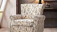 HULALA HOME Modern Wingback Accent Chair with Wood Legs & Removable Cushion, Comfy Upholstered Armchair with Nailhead Trim, Floral Pattern Single Sofa Chair for Living Room Bedroom, Yellow