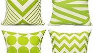 All Smiles Spring Outdoor Green Decorative Throw Pillow Covers Cases Cushion Home Decor Fall Accent Square 16 x 16 Set of 4 for Patio Couch Sofa,Lime Green Geometric
